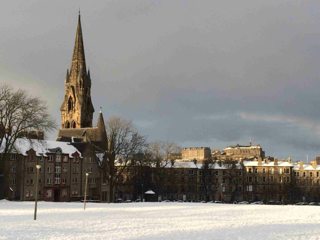 Snowy Edinburgh skyline